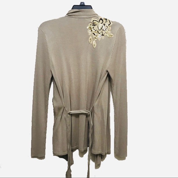 Cache Floral Beaded Robe Sequin Ribbed Cardigan - Picture 2 of 4